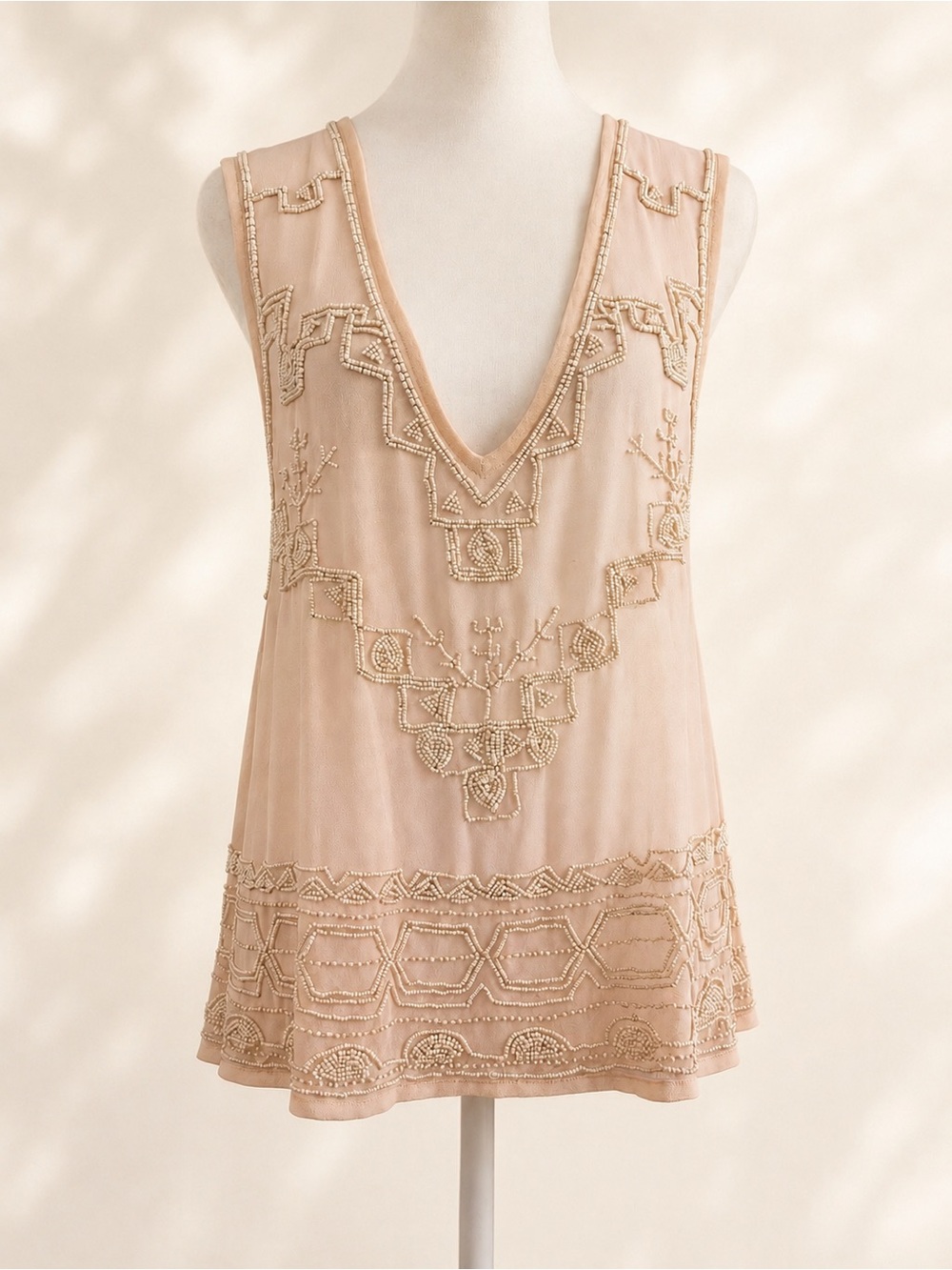 Free People Intricately Beaded Blush Tunic - Size Small. Never Worn.